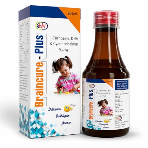CUREMAVENS Braincure Plus Kids Nutrition Syrup with Omega 3 (DHA) & Vitamin B12 | Multivitamin Syrup for Kids | Daily Support for Active & Growing Children | Bubblegum Flavour | 200 ml