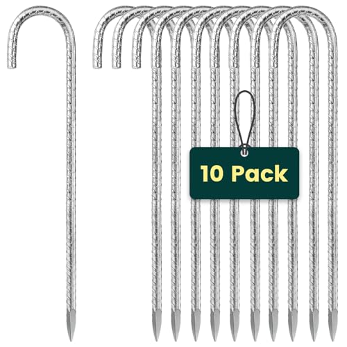 Estacas de metal resistentes para tienda de campaña, 8 mm de grosor, 30,5 cm de largo, anclaje galvanizado fuerte para acampar al aire libre, tienda de campaña, toldo (paquete de 10)