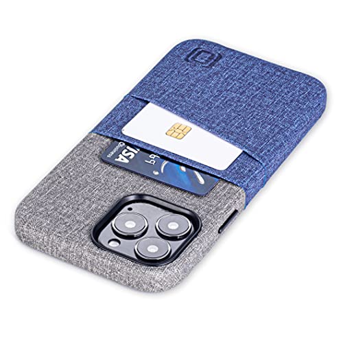 Protection Luxe M2 iPhone 13 Pro Max en cuir synthétique style toile premium bleu et gris