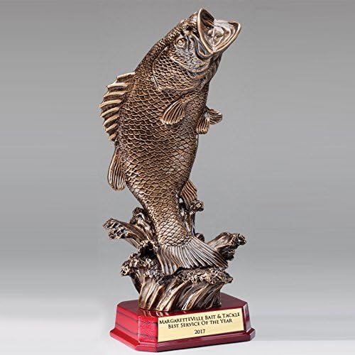 SHOP AWARDS AND GIFTS Customizable 12 Inch Antique Brass Resin Bass Fish Trophy, Includes Personalization