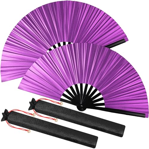 Image of Maitys Large Rave Fan Folding Handheld Fans 13'' Clap Fans for Line Dancing Clack Fan Holographic Festival Accessory for Martial Art Gift Performance, Includes 2 Pouch