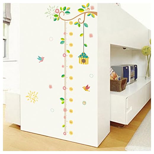 Medidor altura niños Pegatina pared vinilo decorativo casita pajaros para cuartos bebes niños juegos guarderias colegios de CHIPYHOME