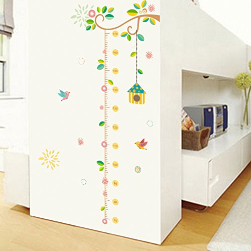 Medidor altura niños Pegatina pared vinilo decorativo casita pajaros para cuartos bebes niños juegos guarderias colegios de CHIPYHOME