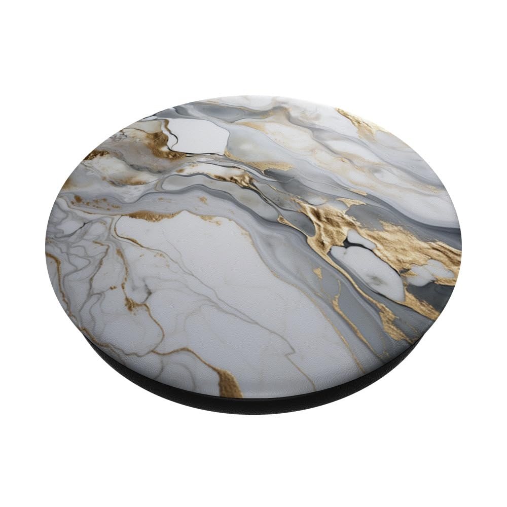 White Marble with Gold and Blue Pattern PopSockets Swappable PopGrip, Black - Image 2