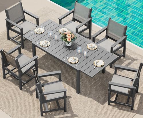 SERWALL 7-Piece Patio Dining Sets, 60" - 83" Expandable Outdoor