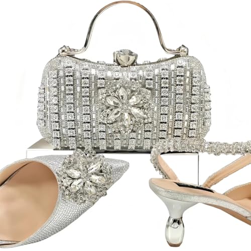 Chaussures et Sac Set Cristal Mode Talon Spike Doré