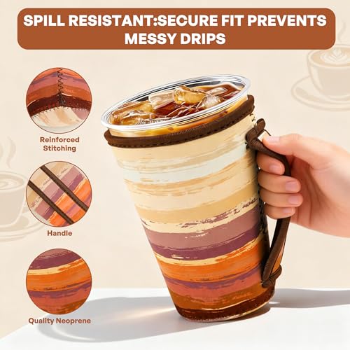 Image of 3Pk Reusable Coffee Sleeves, Neoprene, Floral Print Fits 16-32oz