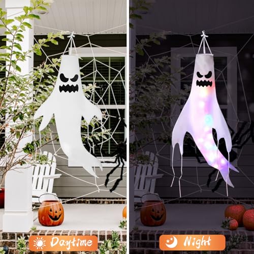 Halloween Ghost Windsock, 2 Pcs Scary Halloween Hanging Decorations With 4 LED Lights - Image 4