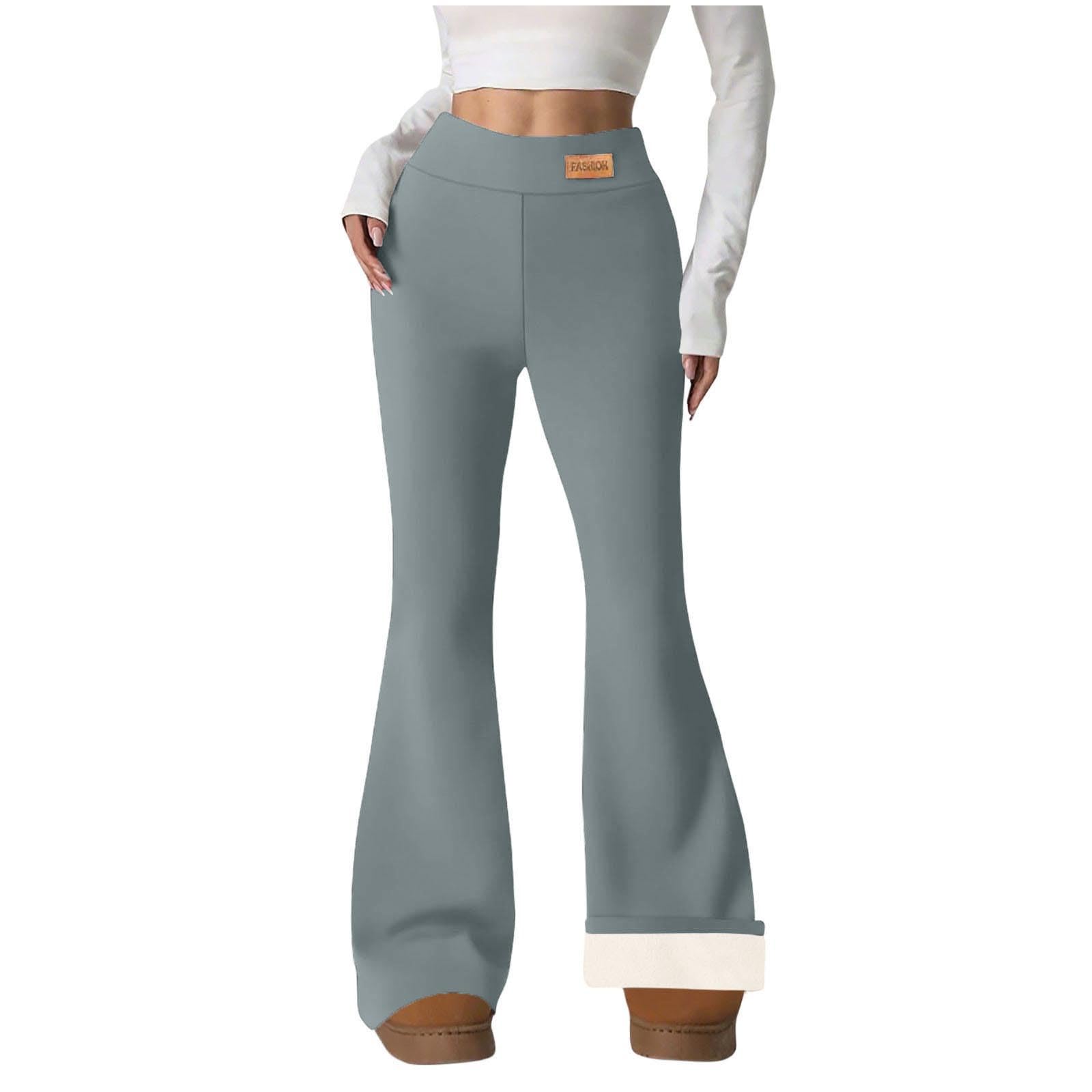Fleece Lined Pants Women Winter Thermal Warm Flare Leggings Comfy Soft High Waisted Yoga Pants with Pockets