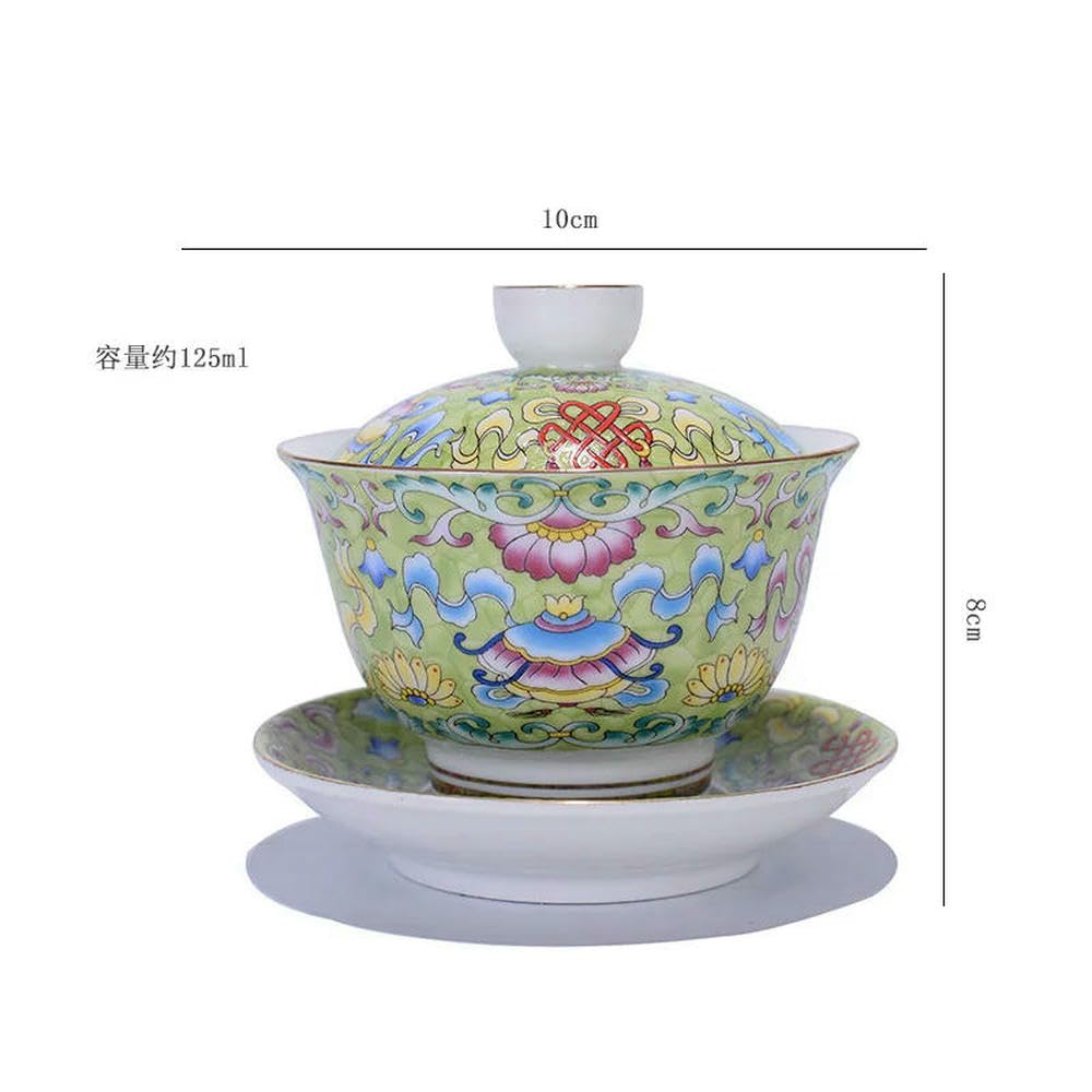 Farbige Emaille Sancai Gaiwan Weißes Porzellan Deckel Schüssel Untertasse Große Teetasse Handgefertigte Terrine Reise-Teegeschirr-Set Geschenk ()