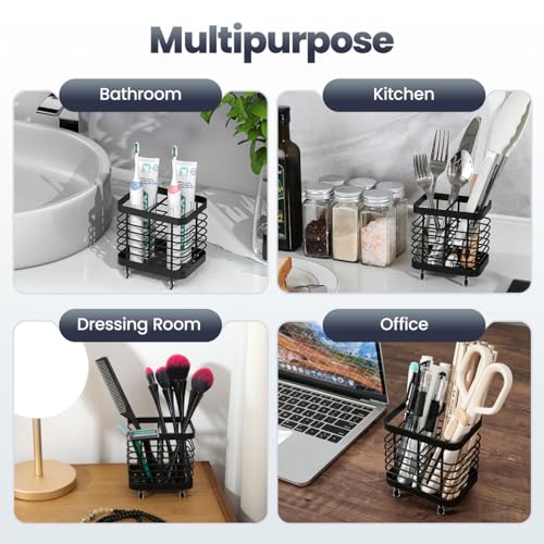 Luxspire Zahnbürstenhalter, Edelstahl Elektrischer Zahnbürsten Halter, Wand Ohne Bohren Zahnbürsten Caddy mit Abflusslöchern für Zahnpasta Organizer Bad, Zahnbürstenköpfe Halter, Schwarz