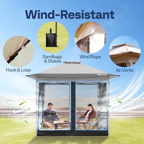 Image of VIVOHOME Pop Up Gazebo 10x10ft Outdoor Canopy Tent with Mosquito Netting & 2 Tiers Roof for Patio Garden Backyard, Grey