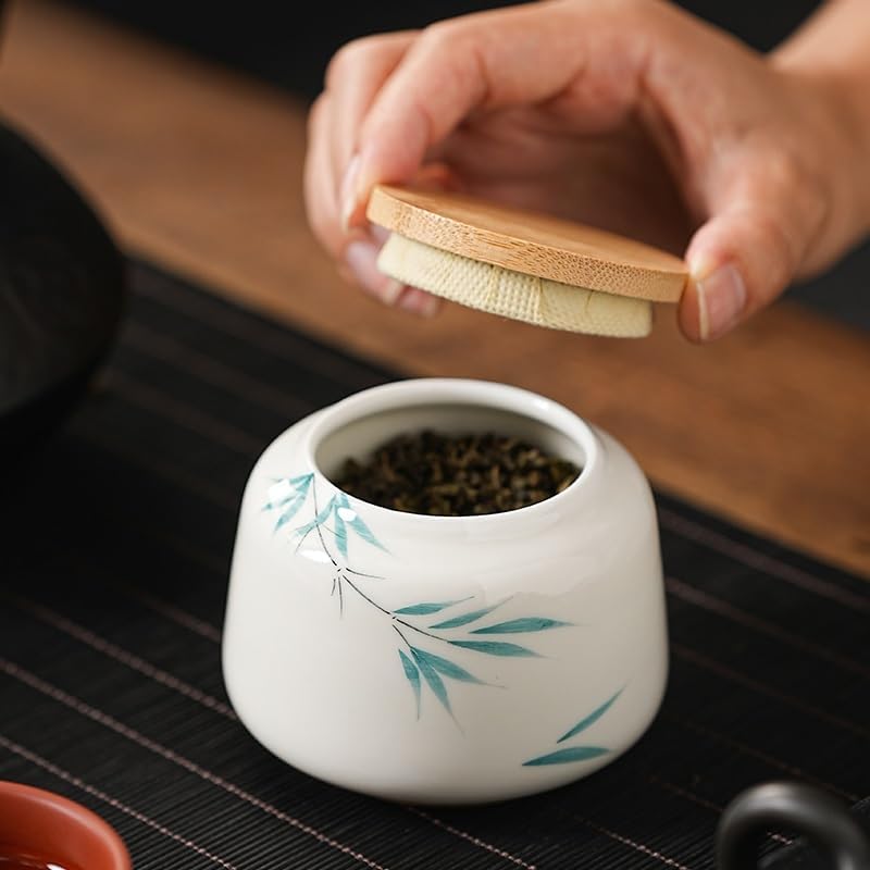 SONGCHAO Sugar Jar Hand-Painted Ceramic Tea Cans Small Portable Storage Tea Empty Cans Desktop Sealed Moisture-Proof Cans Tea Canister(C)