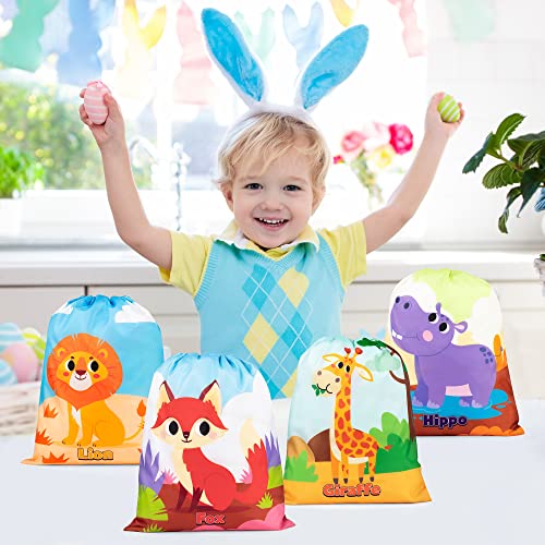 Mocoosy 12 Pack Animal Party Favor Drawstring Bags For Kids Birthday Supplies, Animal Backpack String Bags For Boys Girls, Jungle Gift Goodie Treat Bags For Party Baby Shower School Travel Storage Bag #TOP3