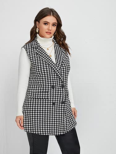 WDIRARA Women's Plus Size Plaid Button Open Front Sleeveless Blazer Jacket4