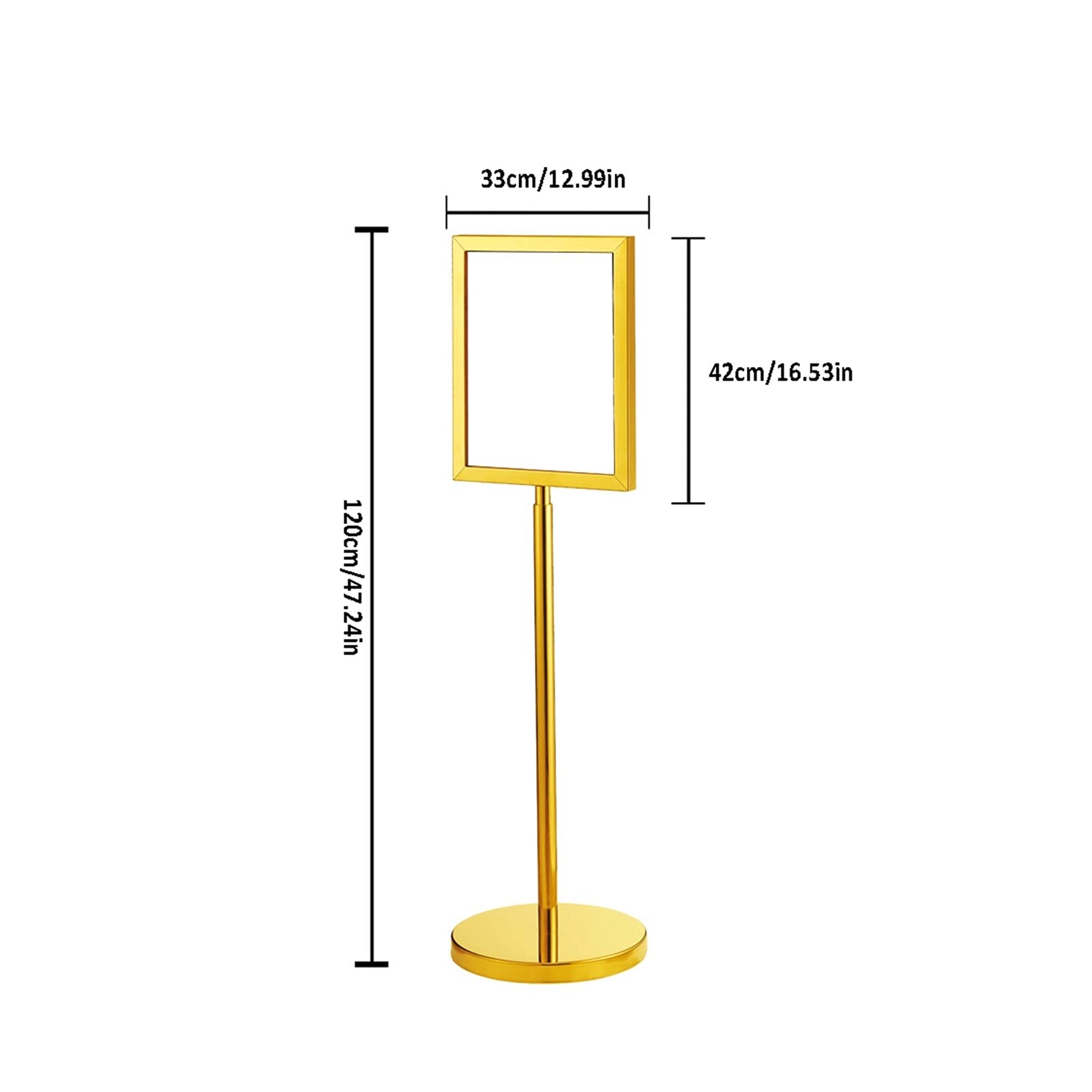 QINGGANGLING999 Restaurantes Soporte de Pantalla Soporte de Signo de Pedestal Ajustable, Soporte de Signo de póster de pie, Signo de visión Vertical y Horizontal mostrada, Oro Soporte de Cartel