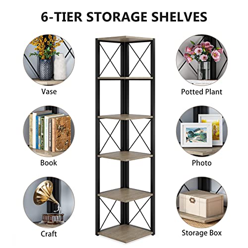 Tribesigns 6-Tier Corner Shelf, 70.8 Inch Tall Gray Corner Bookshelf Storage Etagere Bookcase For Living Room, Corner Display Rack Plant Shelf For Home Kitchen Small Space (Gray) #TOP6
