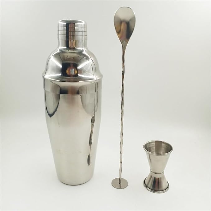 Set Coctelera 3 Piezas Acero Inoxidable con Jigger y Cuchara miniatura 5