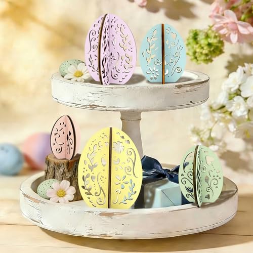 Huevos de Pascua de madera artesanales con acabado pastel, lote de 5 piezas 7
