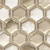 HOMETITUTE 20Pcs Hexagon Gold Glass Look Tile Stickers Peel and Stick Decorative Tiles Waterproof Removable Sticker Tiles Backsplash Decals for Kitchen Bathroom Fireplace Wall Covering 4x4 Inch not 3D