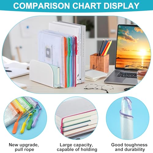 45 Stück Wasserdichte Dokumententasche mit Reißverschluss, 8 Größen Mesh Bag Zipper Beutel PVC Kunststoff Durchsichtige Tasche für Schule, Kosmetika, Dateiordnung, Lagerung von Schreibwaren - Bunte