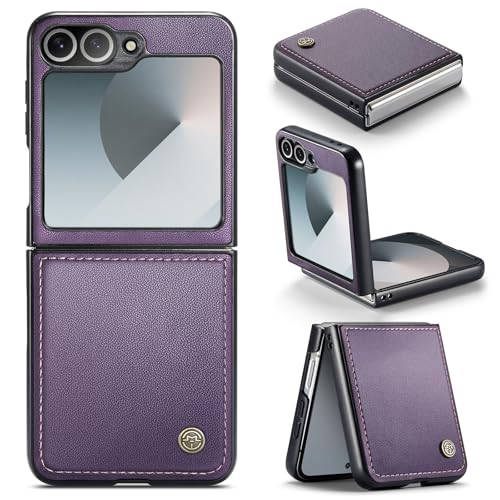 Rerzoiro for Samsung Galaxy Z Flip 6 Case Premium PU Leather Case Anti Scratch Slim Phone Shockproof Protective Phone Cover for Samsung Galaxy Z Flip6 Purple