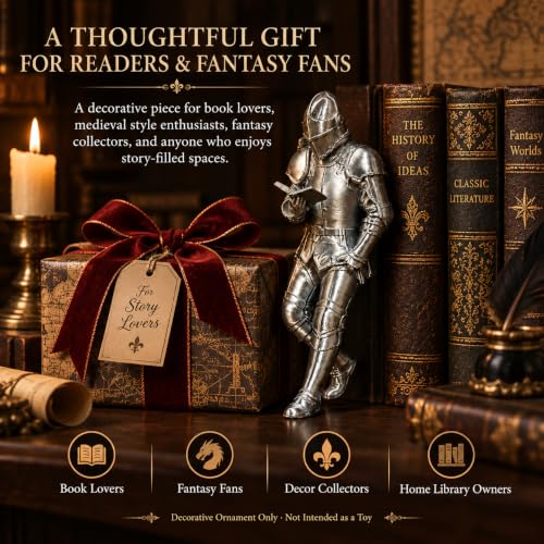 Medieval Knight Bookshelf Decor, Finished Armored Knight Sculpture，Silver - image 4