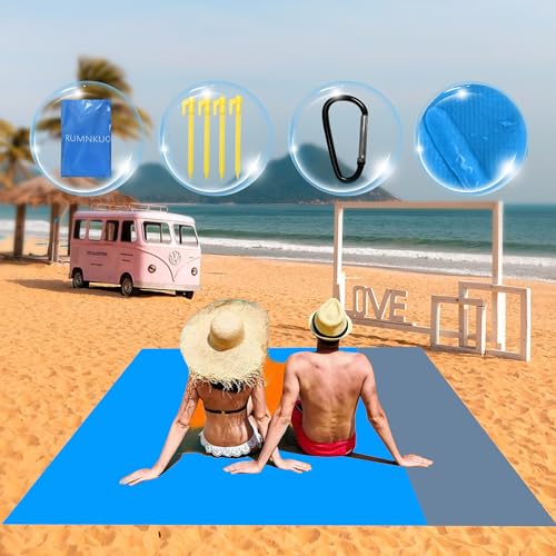 RUNMKUO Tapete de praia, impermeável 210 x 200 tapete à prova de areia com 4 unhas fixas, manta portátil para ar livre jardim acampar piquenique