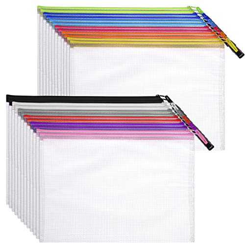 NUOBESTY Sacos para documentos A4, pastas de plástico à prova d'água, 24 peças, bolsas de malha com