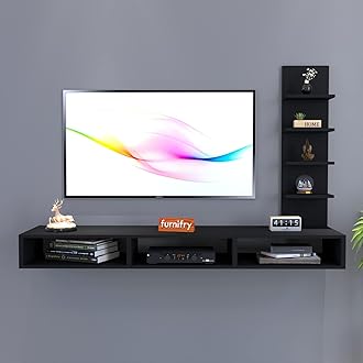 Furnifry Engineered Wood TV Entertainment Unit/TV Cabinet for Home, Living Room/Bedroom/Set Top Box Holder/Wall Mounted Media Console Entertainment Storage Shelf - Ideal for TV Upto 42" (Black)