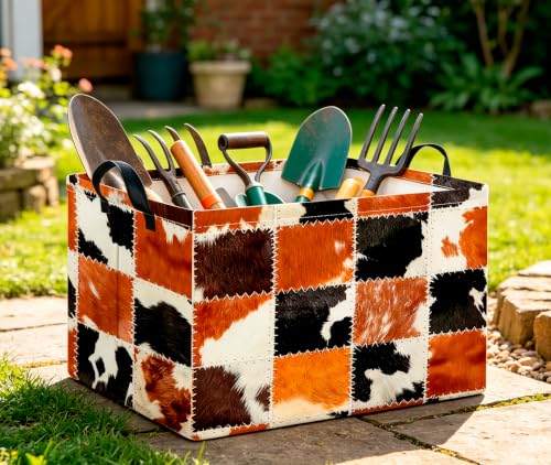 Image of CLOCOR Rectangular Storage Basket Empty,Gift Basket,Waterproof Storage Bin(Cowprint)
