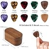 Onmiwod Guitar Pick Holder Set with 2 Color Wood Picks and 8 Celluloid Picks in 3 Thicknesses, Wooden Guitar Pick Case, Mini Jewelry Box, Guitar Music Accessories Gifts for Guitar Lover Player