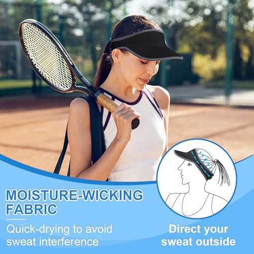 Trodalo Sports Sun Visor for Men Women, Lightweight Soft Quick-Dry Visor Hat, Packable Tennis Golf Running Visor Black — view 4