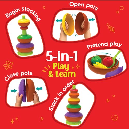 Image of Imagimake Stacking Pots Toys | Leaps & Bounds Baby Toys for 12+ Months | Educational Toy for Toddlers, Infants |5-in-1 Play & Learn | Stacking, Nesting, Pretend Play | Gift for Kids 1+Year Old