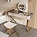CHSSIH Vanity Stool Chair for Makeup - Small Backless Leather Stool for Vanity - Modern Ottoman Bench Seat with Metal X Legs, Footstool for Bathroom & Living Room - Gold