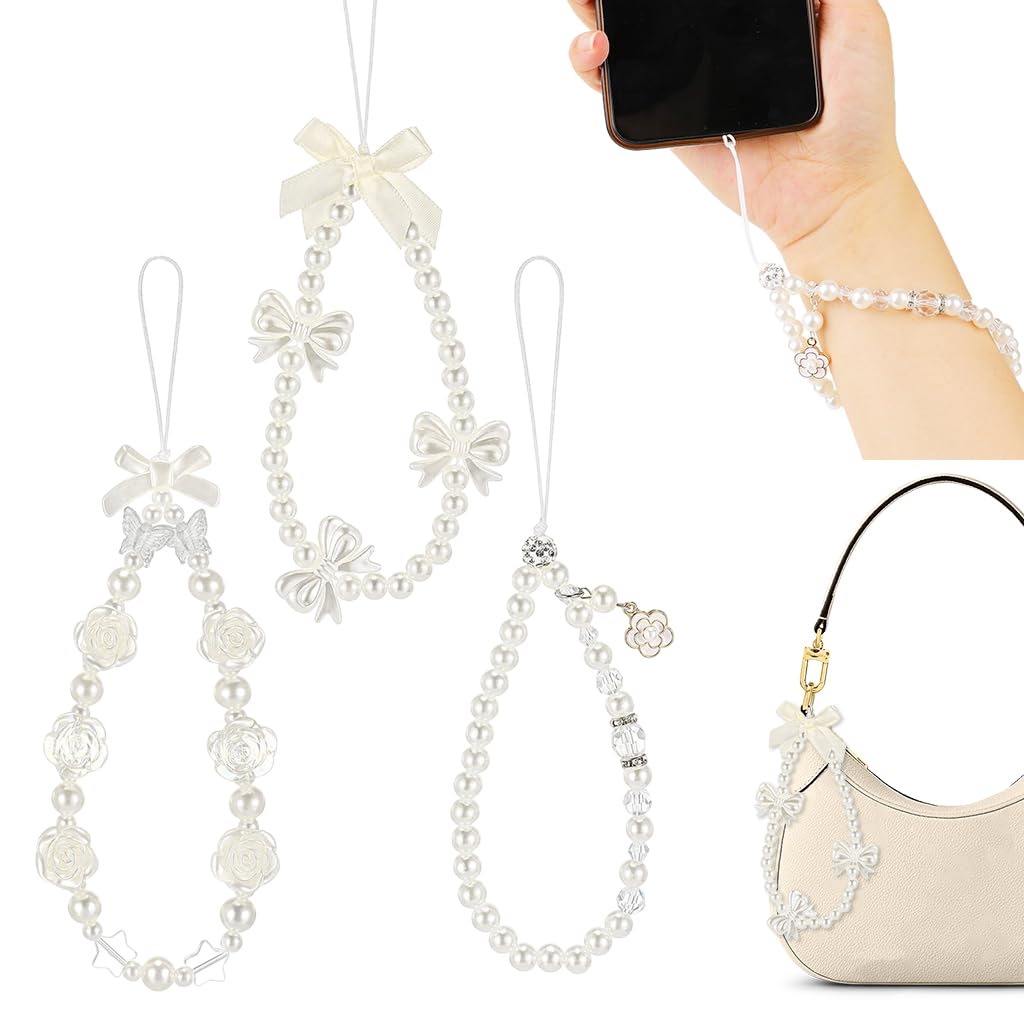 ZORBES® 3Pcs Chic Pearl Beaded Phone Charm Lanyard Flower Charm Bow Phone Loop String Phone Strap Phone Grip Lanyard Cute Girls Phone Charm Fashion Beaded Phone Chain Gifts for Girls.-image-41