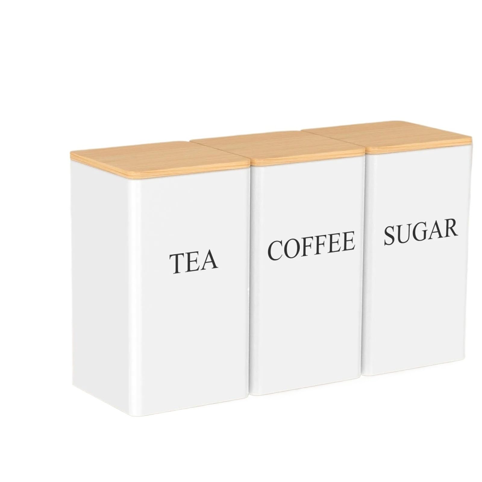 FDBTYJN Tea Caddy 3Pcs Coffee Bean Storage With Lid Metal Tea Sugar Container Name Marker Jar Kitchen Organization(A White)