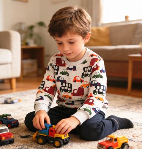 Image of Popshion Toddler Boys Sweatshirts Dinosaur Long Sleeve Pullover Crewneck Shirts Cartoon Tee Sport Tops for Kids 1-8T