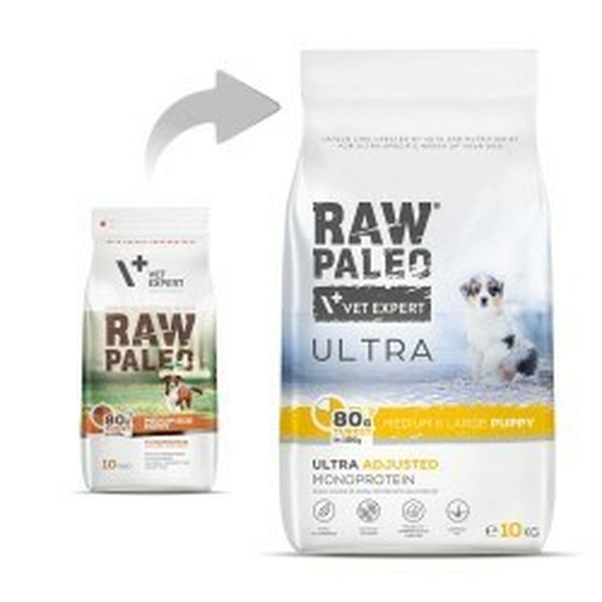 VETEXPERT Raw Paleo Ultra Turkey Puppy Medium/Large - Sucha Karma z Indykiem dla Szczeniąt Ras Średnich i Dużych 10 kg