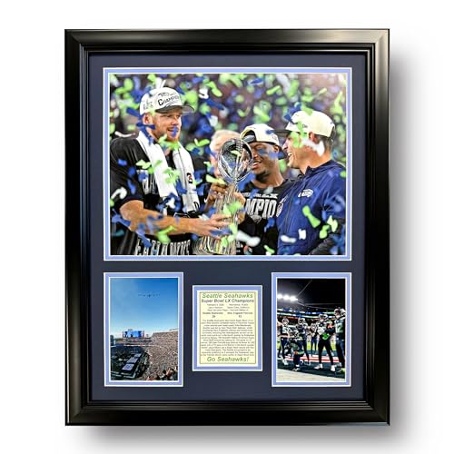 Legends Never Die 2025 SB LX Champions | Collectible Seattle Football Memorabilia | Framed Picture & Photo Collage Gift Man Cave Wall Art Home & Room Decor | 2 Sizes & 2 Styles (Podium 18x22)