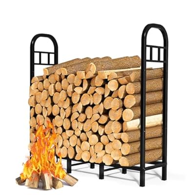 GREENER 4FT Firewood Rack Outdoor Heavy Duty Wood Rack for Firewood Indoor Log Holder for Fireplace, Fire Wood Holder Metal Lumber Storage Carrier Firewood Log Rack Stand Stacker for Patio Porch Black