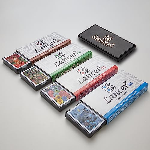 Image of LANCER DX Plastic Playing Cards (Set of 12), Bridge Size, Multicolor Cards Packed in Three Piece PVC Containers, Cards for All Ages Used for Card Games, Poker and Rummy