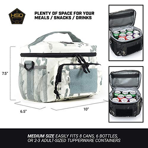 HSD Lunch Bag, Insulated Cooler, Thermal Lunch Box Tote with MOLLE / PALS Webbing, Adjustable Padded Shoulder Strap, for Tactical Men Women Adults and Boys Girls Kids (White Camo, Medium) - Thumbnail 5