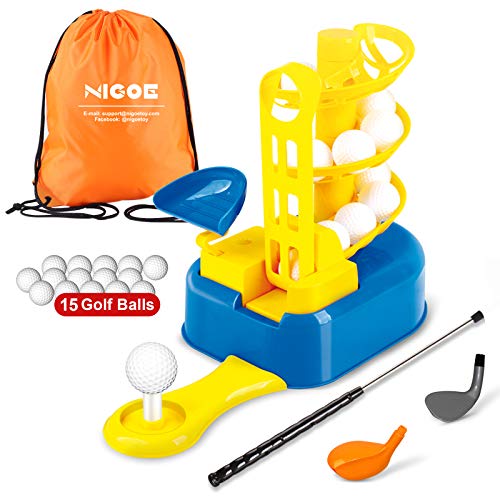 NIGOE Kids Golf Set, Junior Kids Golf Clubs with 15 Balls, Kids Outdoor Toys, Educational Sports Game for Boys Girls Toddlers 4 5 6 7 8