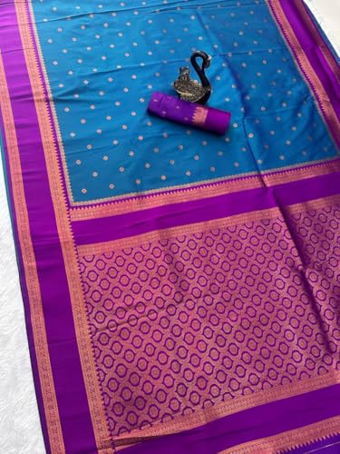 Image of Dharmavaram Pattu Paithani Saree Pure Silk Zari Weaving Floral Border Rich Pallu With Blouse Piece