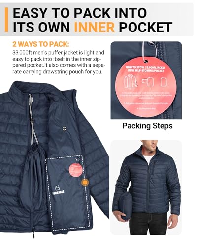 33,000ft Mens Winter Lightweight Jacket Warm Short Packable Puffer Jacket Transitional Padded Jacket Quilted Jacket for Men Lined for Hiking Travelling - Image 3