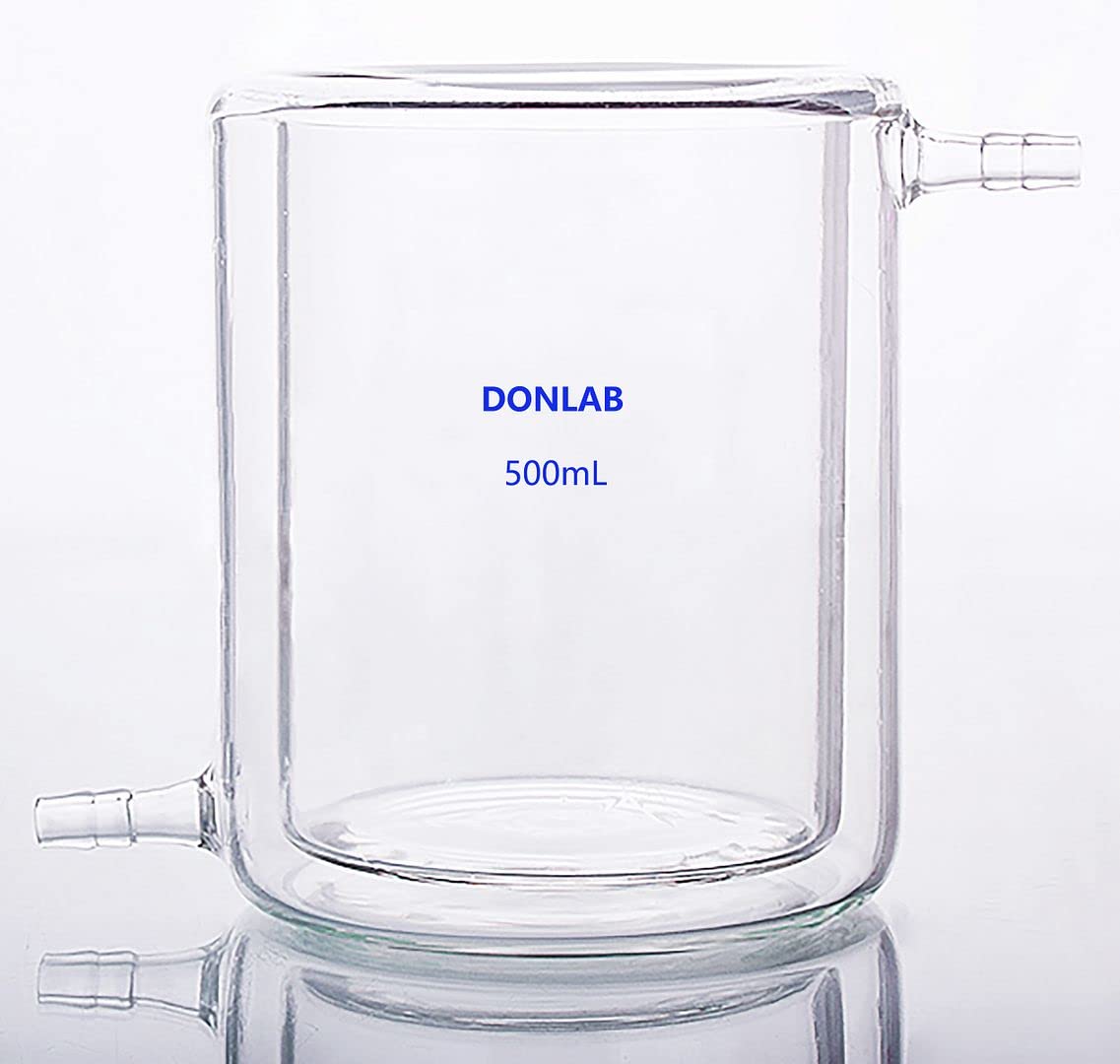 DONLAB CFG-0500 Glass 500ml Flat Bottom Jacketed Beaker Double-Layer Lab Reaction Beaker