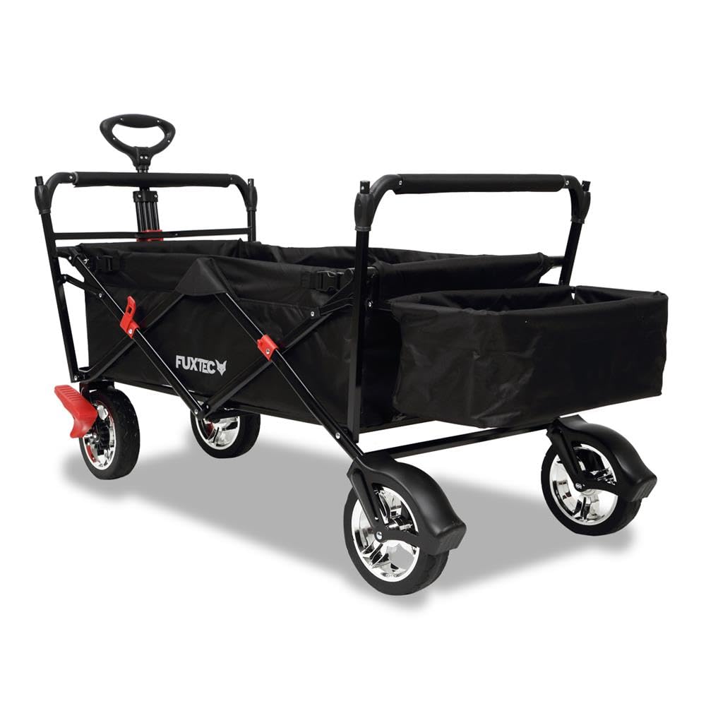 Carrello pieghevole Bollerwagen City per il trasporto di bambini con tetto di protezione UV FUXTEC City FX-CT500 Nero