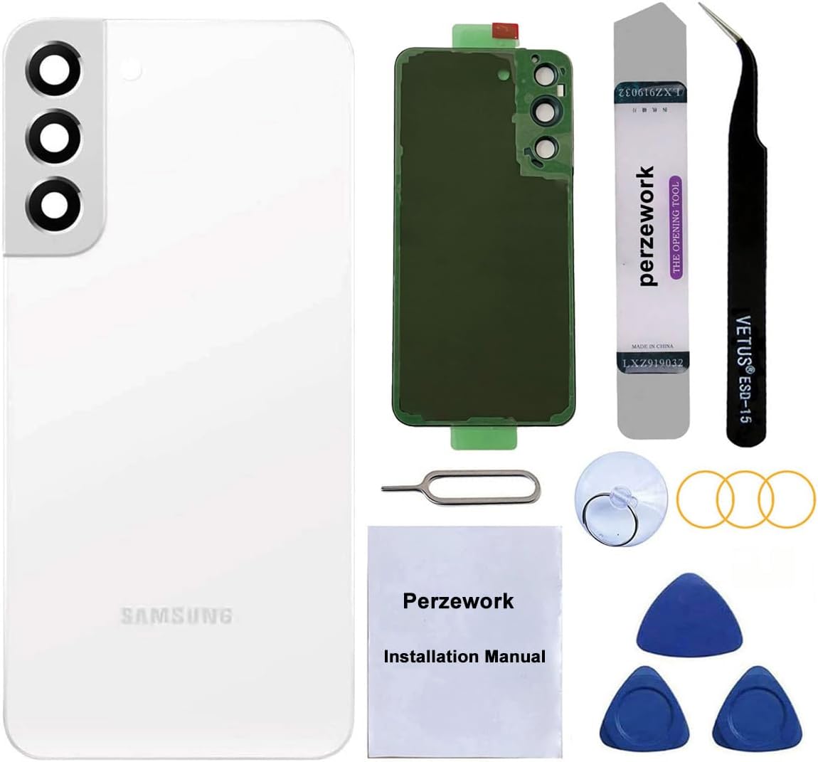 Rear Back Glass Replacement for Samsung Galaxy S22 6.1 inches 5G with Reparing Toolkit and Pre-Installed Adhesive (Phantom White)
