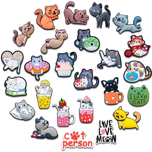 25Pcs Cat Shoe Charms for Croc Clogs Decoration, Cute Cat Shoe Decoration for Adults Teen
